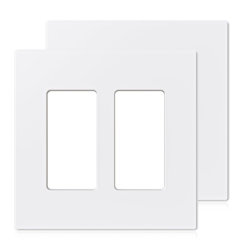 ELEGRP 2Gang Screwless Decorative Wall Plates MidSize 488 height x 494 length Unbreakable Thermoplastic Faceplate Cover for Decorator Receptacle Outlet Switch UL Listed 2 Pack Matte White