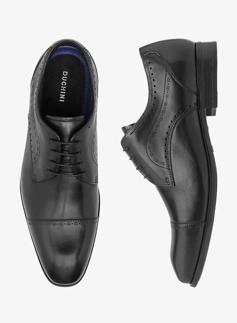 DUCHINI Men's Cutout Detail Derby Shoes with Lace-Up Closure