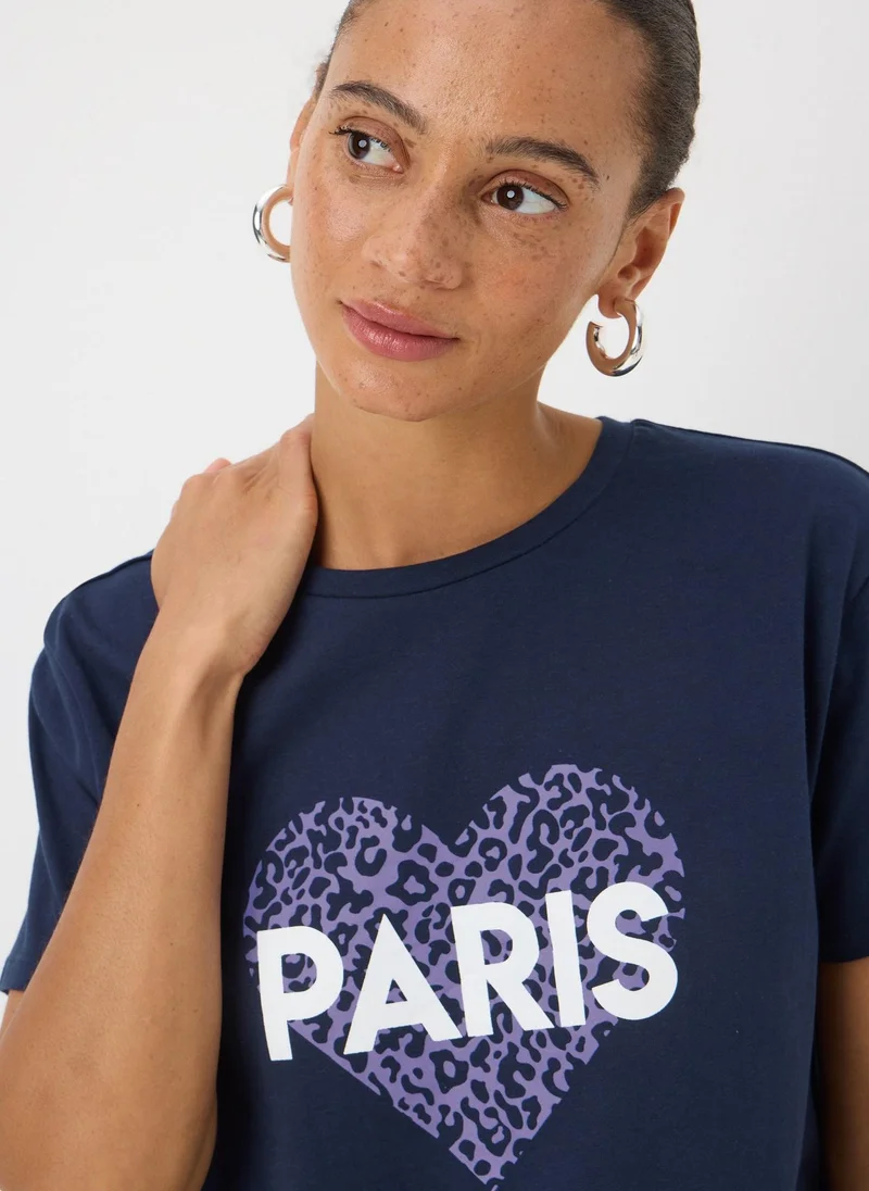 Matalan Navy Paris Animal Heart T-Shirt