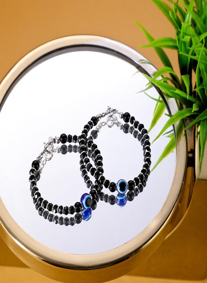 DHRUVS COLLECTION 925 Silver Evil Eye Nazariya Bracelet with Black Crystal Beads for Baby Boys & Baby Girls (Length - 4 Inch, Suitable for New Born to 6 Months) - Image 4
