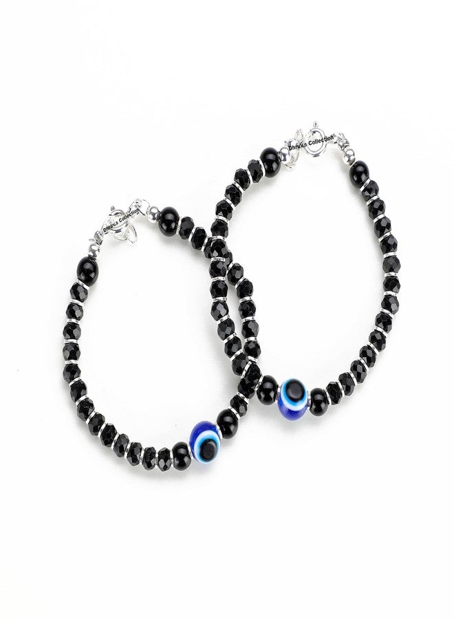 DHRUVS COLLECTION 925 Silver Evil Eye Nazariya Bracelet with Black Crystal Beads for Baby Boys & Baby Girls (Length - 4 Inch, Suitable for New Born to 6 Months) - Image 1