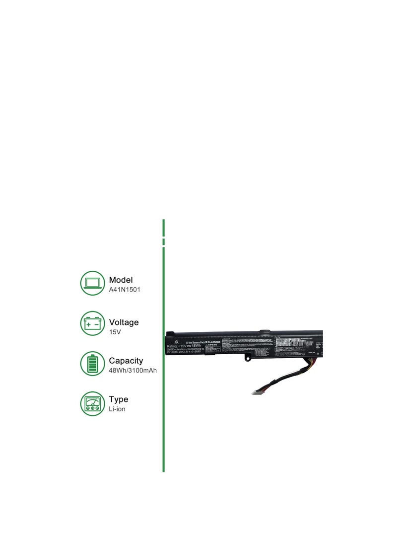 Terabyte بطارية لابتوب 48WH A41N1501 لأجهزة ASUS ROG G752VW GL752 GL752V GL752VW-DH71 GL752VLM GL752VL-T4009T GL752JW GL752VWM N552V N752V N552VX-FY200T N752 N752VW N552VX N552VW N752VX سلسلة 15V 4Cell - Image 2