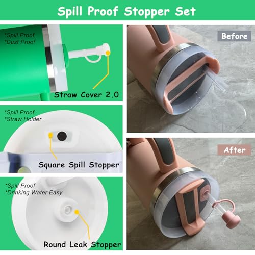 vikgle Stanley Cup Accessories Set,Including 2 Pcs 0.4in Straw Cover, 1 Silicone Spill-Proof Stopper Set of 3, 1 Cute Flower Handle Charm, 1 Silicone Boot Fits Stanley 40&30 Oz Tumbler (Meadow) - Image 5