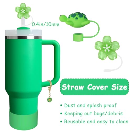 vikgle Stanley Cup Accessories Set,Including 2 Pcs 0.4in Straw Cover, 1 Silicone Spill-Proof Stopper Set of 3, 1 Cute Flower Handle Charm, 1 Silicone Boot Fits Stanley 40&30 Oz Tumbler (Meadow) - Image 2
