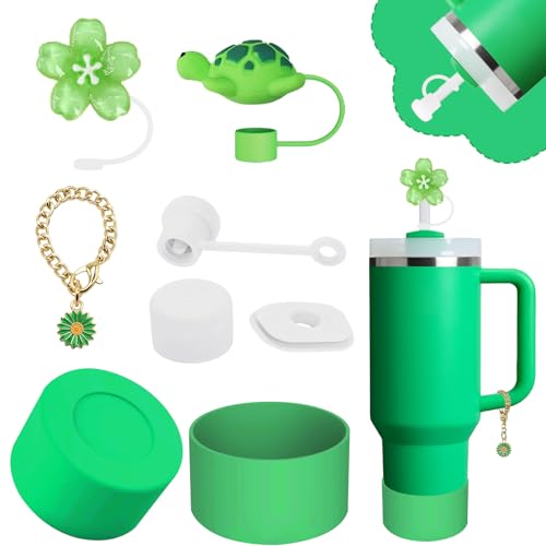 vikgle Stanley Cup Accessories Set,Including 2 Pcs 0.4in Straw Cover, 1 Silicone Spill-Proof Stopper Set of 3, 1 Cute Flower Handle Charm, 1 Silicone Boot Fits Stanley 40&30 Oz Tumbler (Meadow) - Image 1
