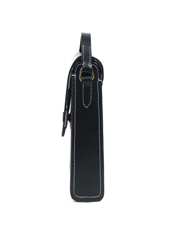 Celtic Black Structured Leather Crossbody Bag with Contrast Stitching & Secure Turn-Lock - Image 3