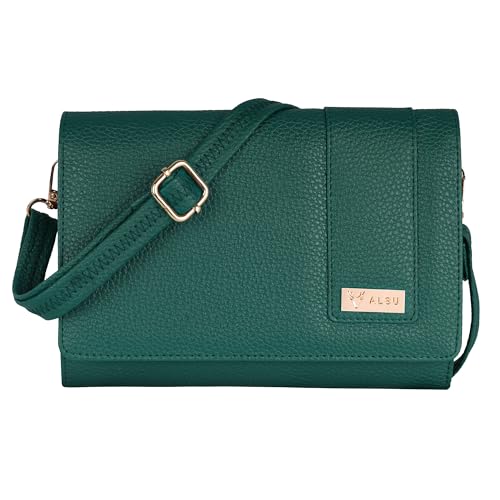 ALSU Women’s Vegan Leather Sling Bag| Stylish Crossbody Purse with Zipper Pocket & Card Slots | Magnetic Closure, Adjustable Strap| Premium Everyday Shoulder Bag for Women & Girls (Green) - Image 1