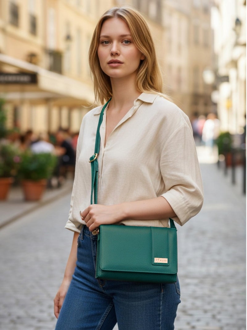 ALSU Women’s Vegan Leather Sling Bag| Stylish Crossbody Purse with Zipper Pocket & Card Slots | Magnetic Closure, Adjustable Strap| Premium Everyday Shoulder Bag for Women & Girls (Green) - Image 3