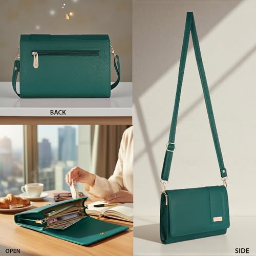 ALSU Women’s Vegan Leather Sling Bag| Stylish Crossbody Purse with Zipper Pocket & Card Slots | Magnetic Closure, Adjustable Strap| Premium Everyday Shoulder Bag for Women & Girls (Green) - Image 4