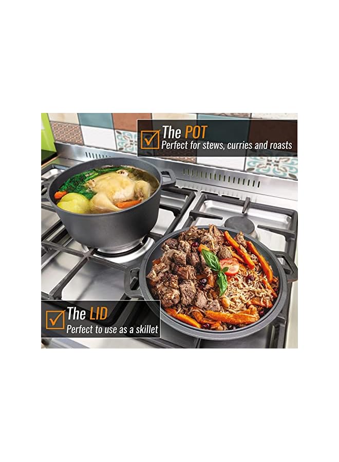 Premify Cast Iron Dutch Oven with Lid - 2 in 1 Camping Set, Pre-Seasoned 5 Quart Deep Pot and 1.6 QT Pan - Skillets + Frying Pan Lid Multi Cooker Skillet Set for Home Cooking BBQ Baking - Image 4