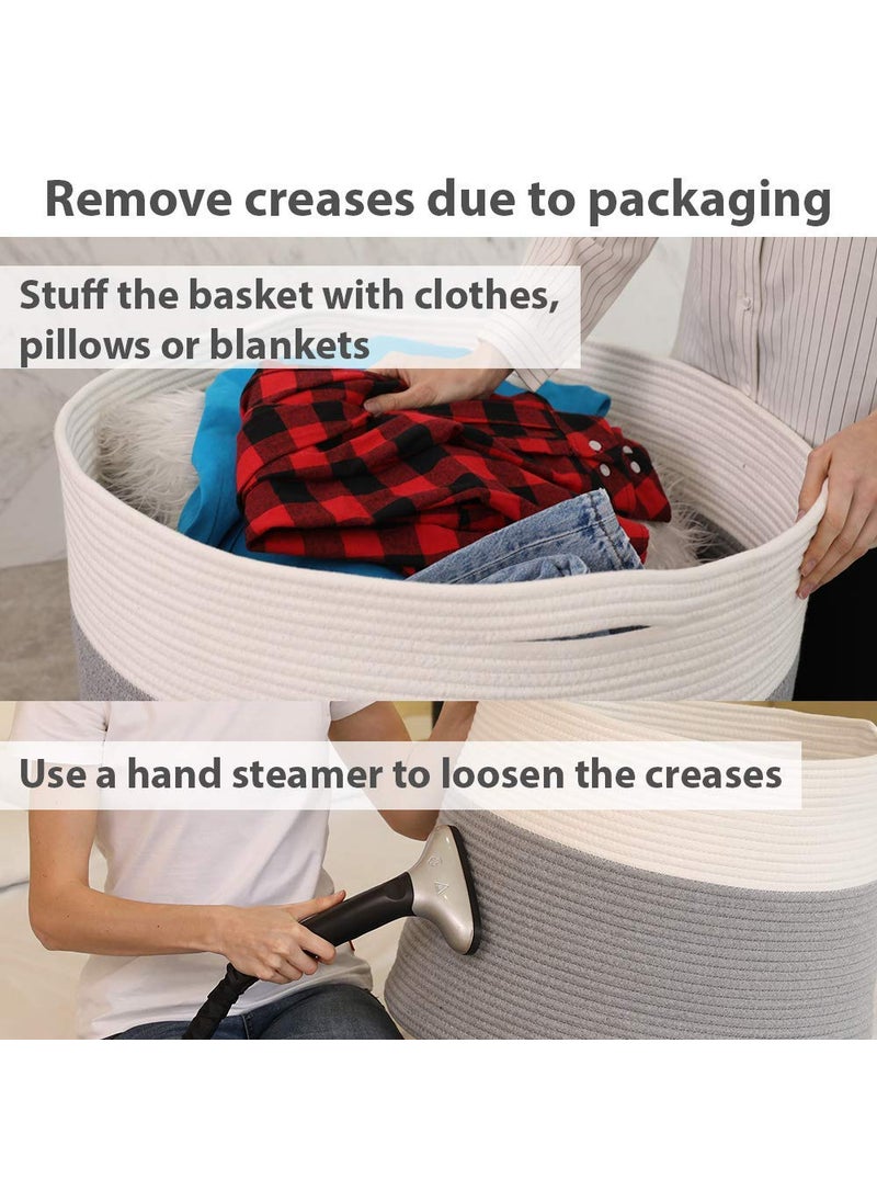 Gleckn Gleckn Extra Large Storage Basket With Lid Cotton Rope Storage Baskets Laundry Hamper Toy Bin For Toys Blankets Pillows Storage In Living Room 20X20X15 Design2  - Image 4