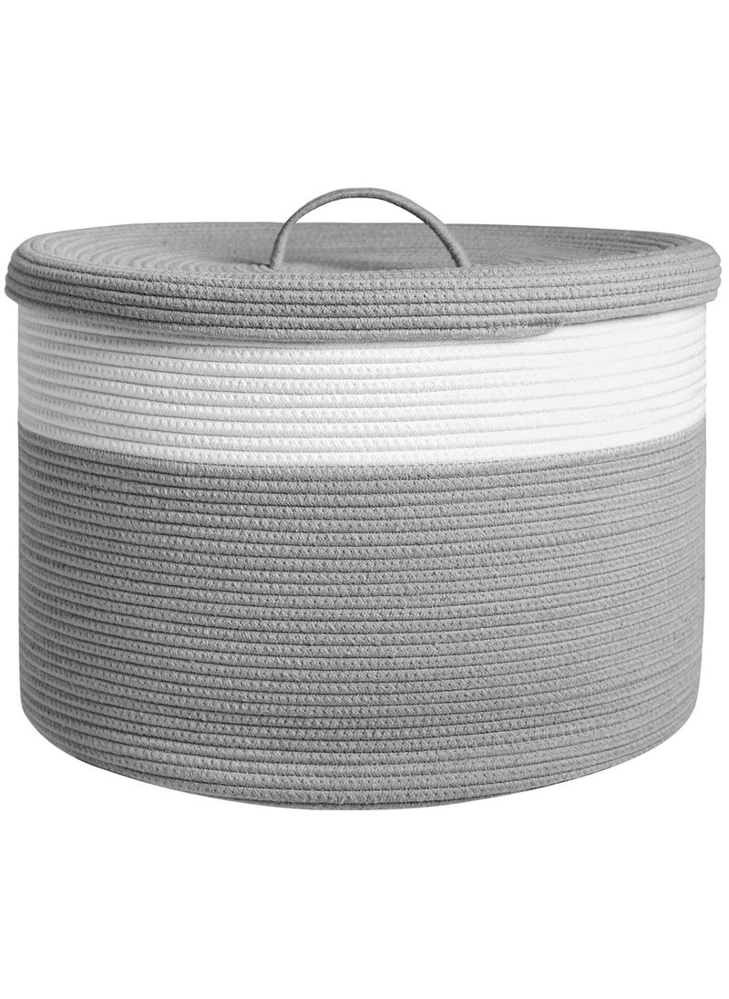 Gleckn Gleckn Extra Large Storage Basket With Lid Cotton Rope Storage Baskets Laundry Hamper Toy Bin For Toys Blankets Pillows Storage In Living Room 20X20X15 Design2  - Image 1