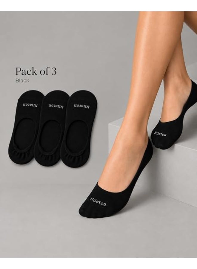 Nileton Women’s Cotton Ballerina Socks – Pack of 3 – No Show Low Cut Footie Liner Socks for Flats, Loafers & Sneakers – Invisible Socks - Soft Comfortable Everyday Socks - Image 4