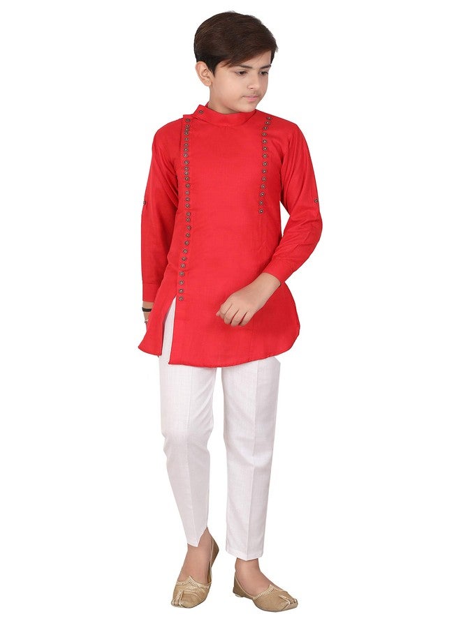Qtsy Indian Cotton Kurta Set for Boys Red - Image 1