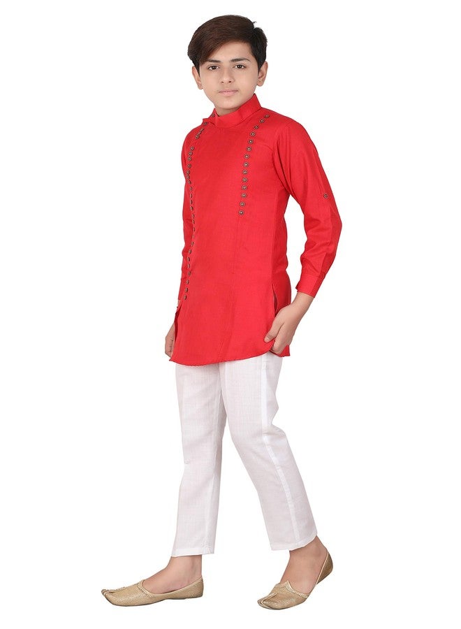Qtsy Indian Cotton Kurta Set for Boys Red - Image 3