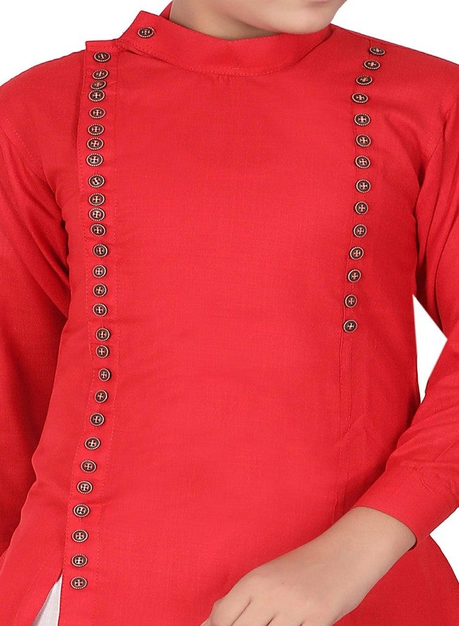 Qtsy Indian Cotton Kurta Set for Boys Red - Image 5