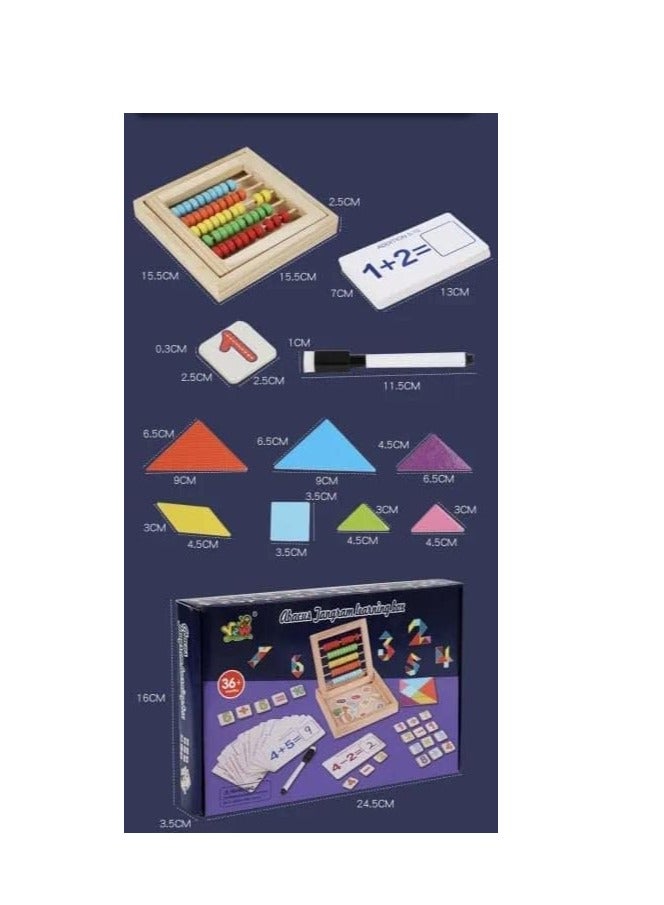 Generic Wood Abacus Learning Box With Numbers And Pen For Kids - Multi Color  - Image 1