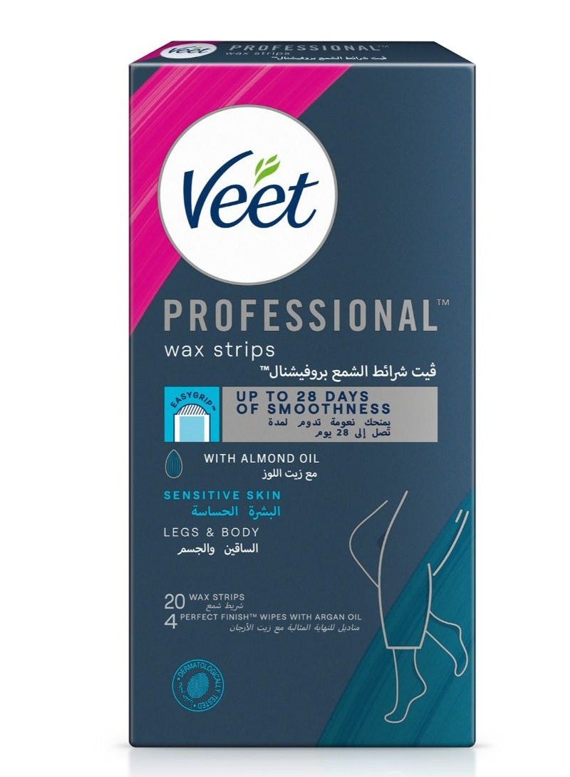 Veet Hair Removal Easy Gel Strips Body And Legs For Sensitive Skin Soothing Almond Oil 20 Strips