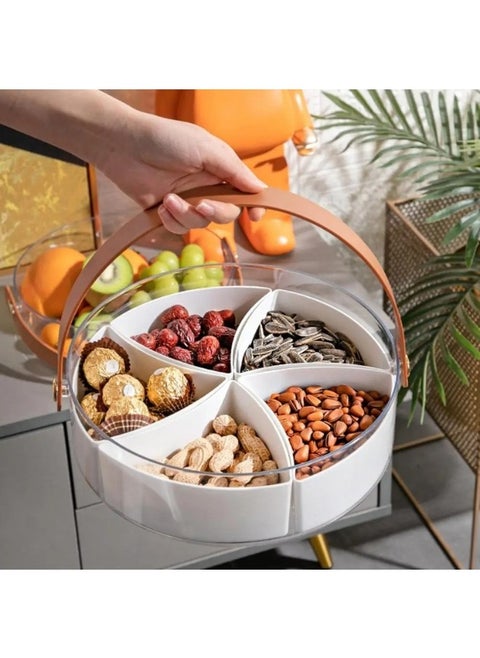 Clear Divided Serving Tray with Lid & Handle, Snack Box Charcuterie Container, Portable Serving Platters with 5 Compartments Snack Tray Snack Organizer for Candy, Fruits, Nuts