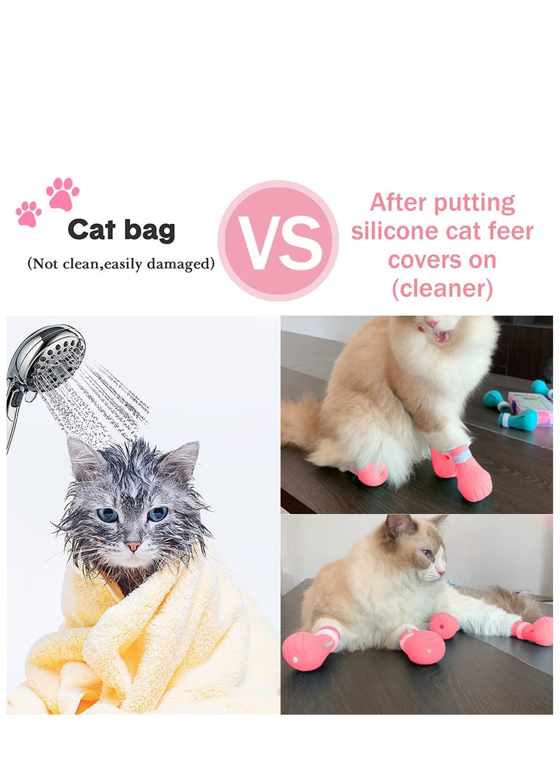 Generic Cat Anti-Scratch Shoes 4 Pack Pet -Supplies Cat Scratch Deterrent Booties Grooming Cat Accessories Silicone Nail Gloves Adjustable Cat Claw Cover for Bathing Shaving Checking Treatment  - Image 5