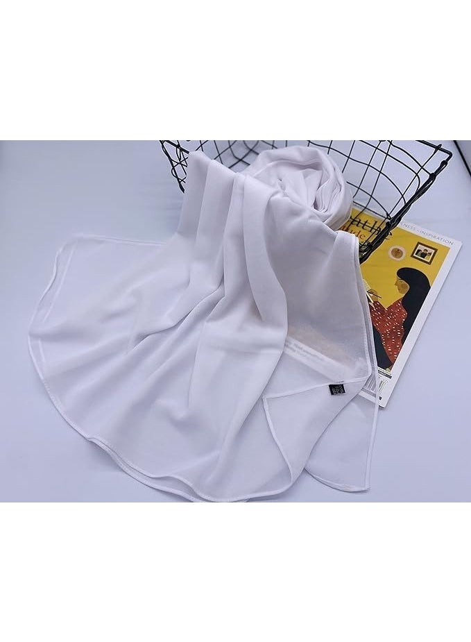 أمياي وشاح حجاب شيفون سادة – ناعم بنقشة فقاعية بلون أبيض للنساء - Image 3