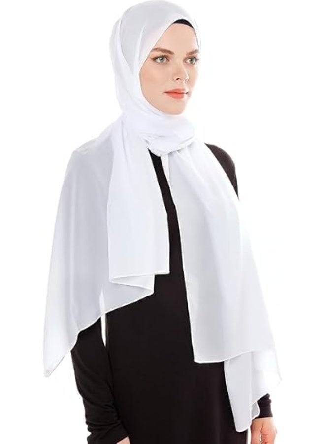 AMYAE Solid Chiffon Hijab Scarf – Soft Bubble Texture White Color Wrap for Women - Image 1