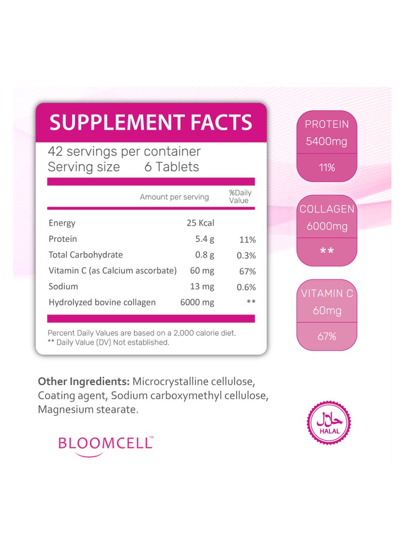 Bloomcell Super Collagen (Hydrolyzed Bovine Collagen Peptides Type I & III ) + Vitamin C- 252Tablets - Image 2