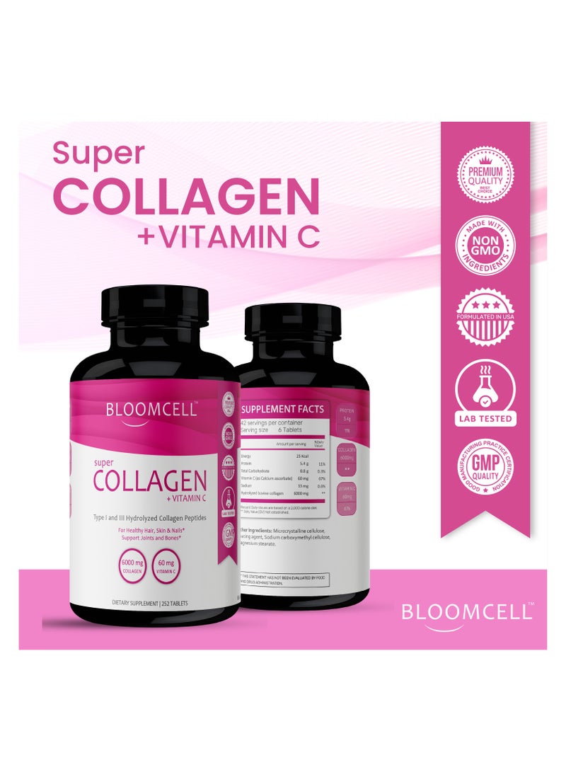 Bloomcell Super Collagen (Hydrolyzed Bovine Collagen Peptides Type I & III ) + Vitamin C- 252Tablets - Image 4