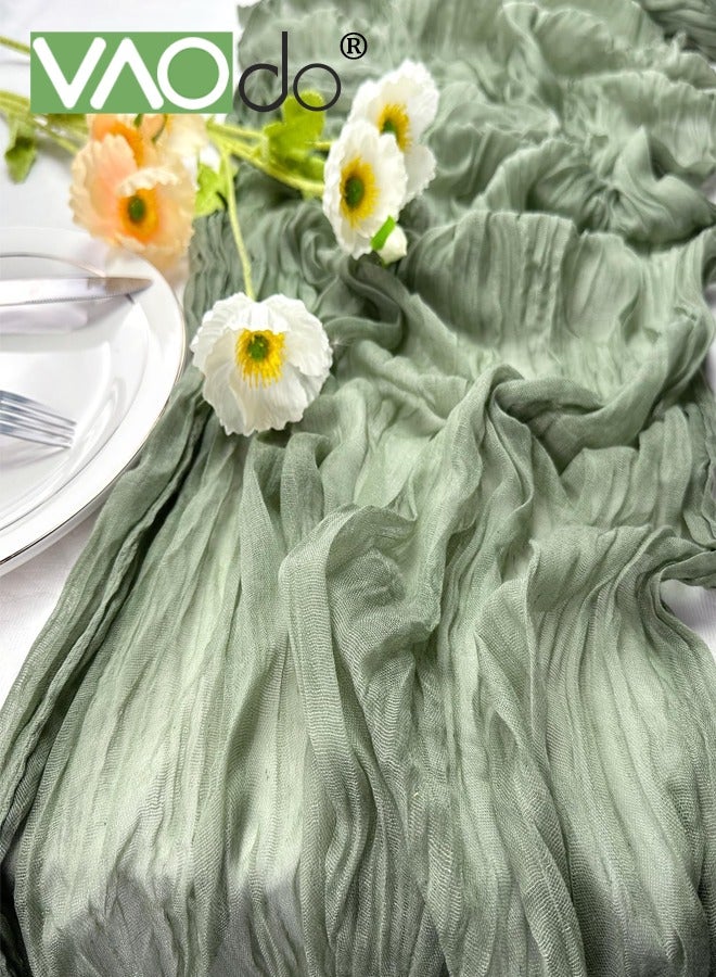 فاو دو مفرش طاولة طويل، مفرش طاولة بسيط ورائع على الطراز الريفي، مفرش طاولة شفاف للزينة لحفلات الزفاف والمهرجانات باللون الأخضر 90*340 سم - Image 1