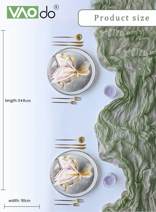 فاو دو مفرش طاولة طويل، مفرش طاولة بسيط ورائع على الطراز الريفي، مفرش طاولة شفاف للزينة لحفلات الزفاف والمهرجانات باللون الأخضر 90*340 سم - Image 4