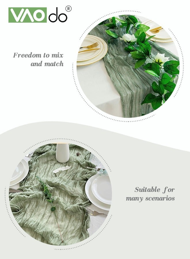 فاو دو مفرش طاولة طويل، مفرش طاولة بسيط ورائع على الطراز الريفي، مفرش طاولة شفاف للزينة لحفلات الزفاف والمهرجانات باللون الأخضر 90*340 سم - Image 5