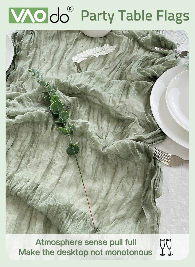 فاو دو مفرش طاولة طويل، مفرش طاولة بسيط ورائع على الطراز الريفي، مفرش طاولة شفاف للزينة لحفلات الزفاف والمهرجانات باللون الأخضر 90*340 سم - Image 2