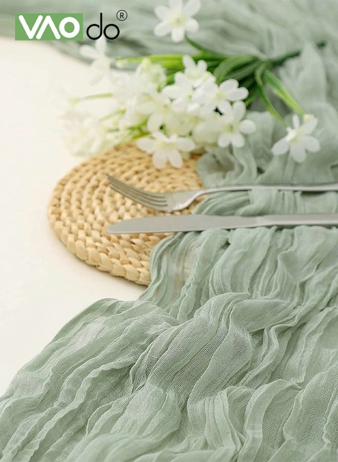 فاو دو مفرش طاولة طويل، مفرش طاولة بسيط ورائع على الطراز الريفي، مفرش طاولة شفاف للزينة لحفلات الزفاف والمهرجانات باللون الأخضر 90*340 سم - Image 3