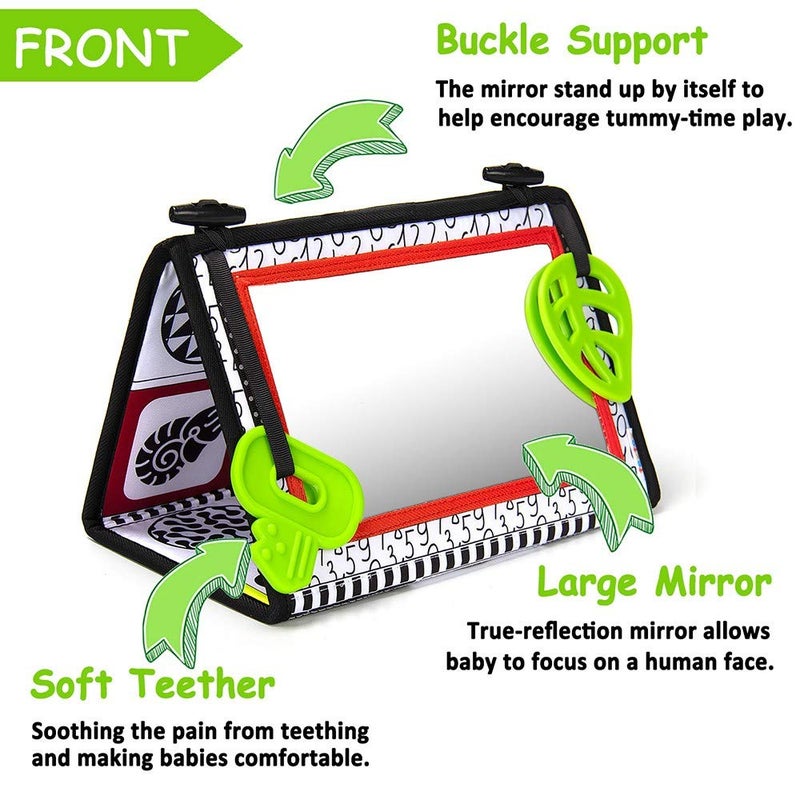 teytoy Tummy Time Baby Mirror Toys with Teethers, Double Black and White High Contrast Baby Toys 0-6 Months, Foldable Floor Sensory Development Toys for Infants Newborn - Image 5