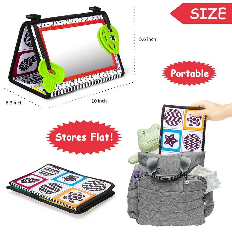 teytoy Tummy Time Baby Mirror Toys with Teethers, Double Black and White High Contrast Baby Toys 0-6 Months, Foldable Floor Sensory Development Toys for Infants Newborn - Image 3