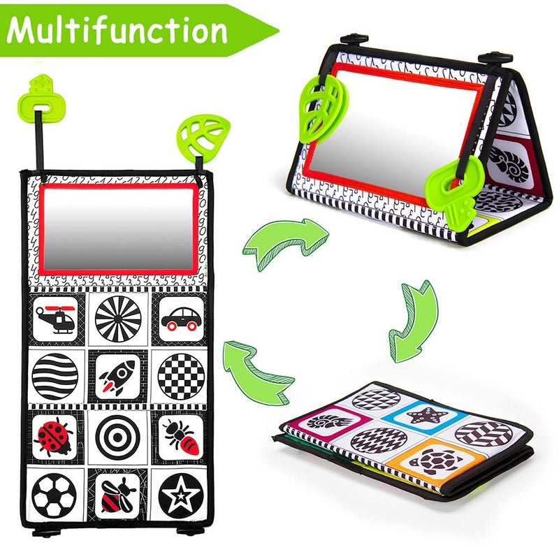 teytoy Tummy Time Baby Mirror Toys with Teethers, Double Black and White High Contrast Baby Toys 0-6 Months, Foldable Floor Sensory Development Toys for Infants Newborn - Image 4