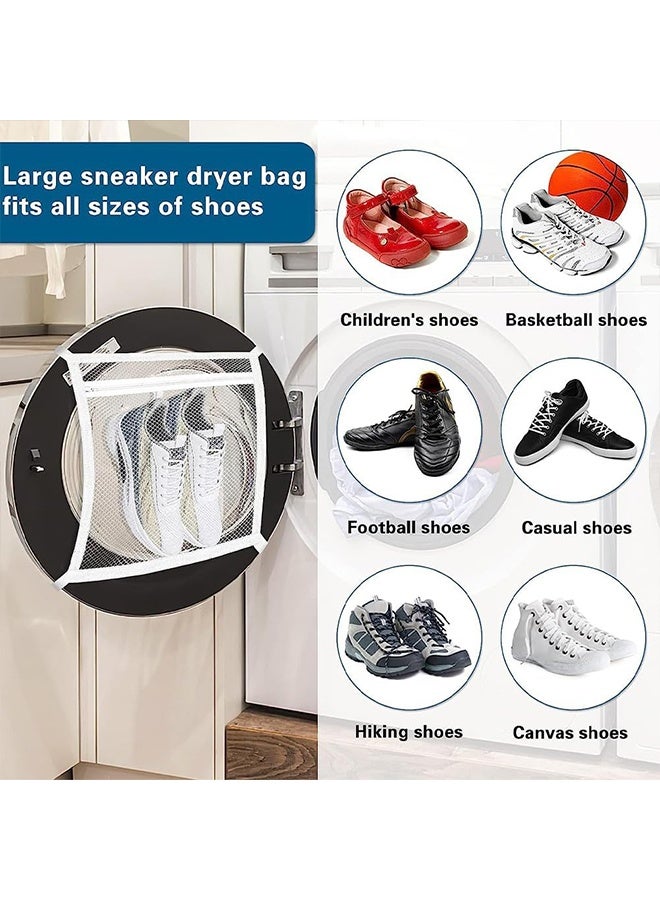 2 Pcs Shoe Dryer Bags,15.7x15.7 Inch Large HoneyComb Mesh Bags with Zipper and Strap for Most Washing Machine Dryers Door(White) - Image 3