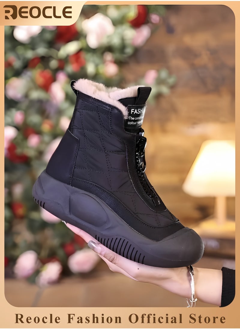 REOCLE - Women's Snow Boots Warm Fur Lined Waterproof Booties Comfortable Anti-slip Short Shoes Minimalist Winter Snow Boots - Image 1