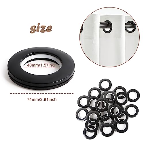 WCIC 32PCS Roman Shade Rings Black 40mm - Most Popular Set for Standard Windows (1-9/16"), Quiet Glide Plastic Grommets, Reinforced Inner Rim - Image 3