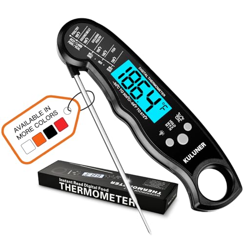 KULUNER TP-01 Waterproof Digital Instant Read Meat Thermometer with 4.6 Folding Probe Backlight Calibration Function for Cooking Food Candy, BBQ Grill, Liquids,Beef(Black) - Image 1