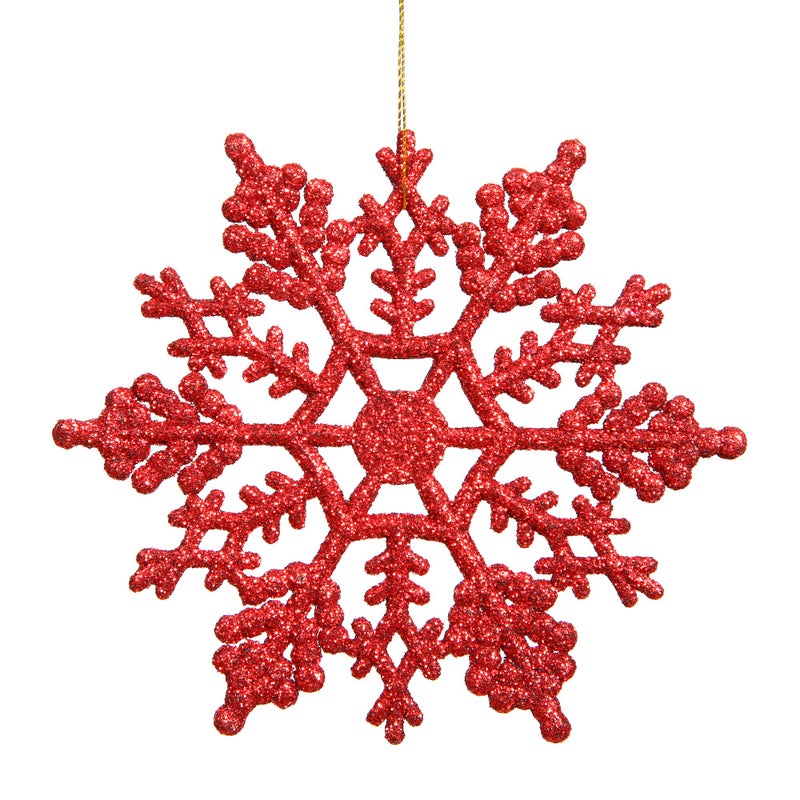 Vickerman Vickerman Plastic Glitter Snowflake 4Inch Red 24 Per Box