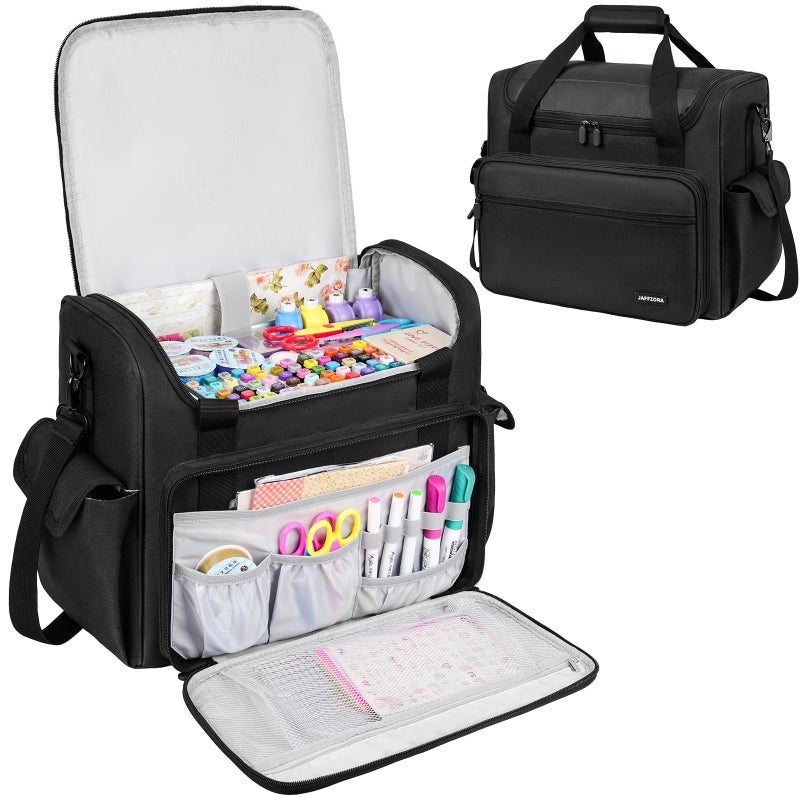 Jaffzora Craft Bag for Scrapbook Supplies, Large Scrapbook Tote with 15.6'' Laptop Sleeve, Art Supply Storage Bag with Multiple Pockets for Scrapbooking Tools, Black - Image 1