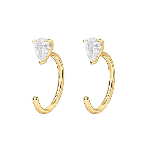 PAVOI 14K Gold Plated 925 Sterling Silver Huggie Half Hoop Earrings | Hypoallergenic Minimalist Tiny Cartilage Earring (Pear, Yellow Gold) - Image 3