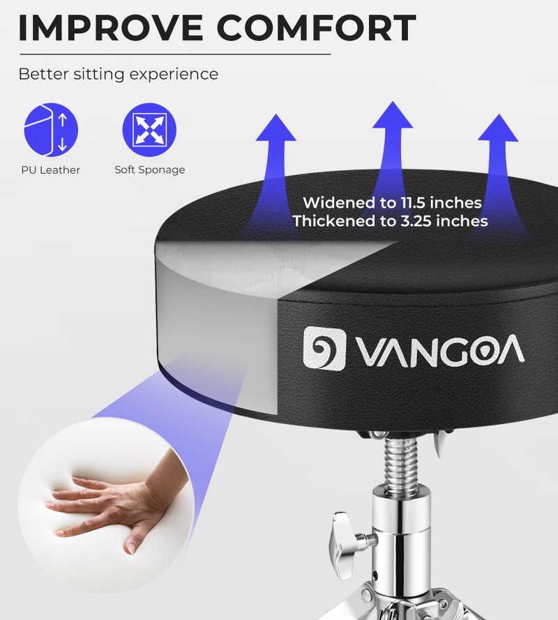 Vangoa Drum Stool Throne Set for Kids Teens Adults, Drum Seat Chair Height Adjustable Double Braced Upgraded Drumming Stool with 5A Drumsticks for Drummers - Image 3