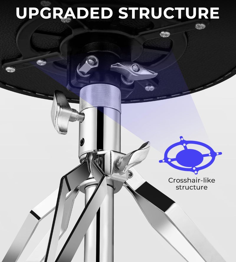 Vangoa Drum Stool Throne Set for Kids Teens Adults, Drum Seat Chair Height Adjustable Double Braced Upgraded Drumming Stool with 5A Drumsticks for Drummers - Image 2