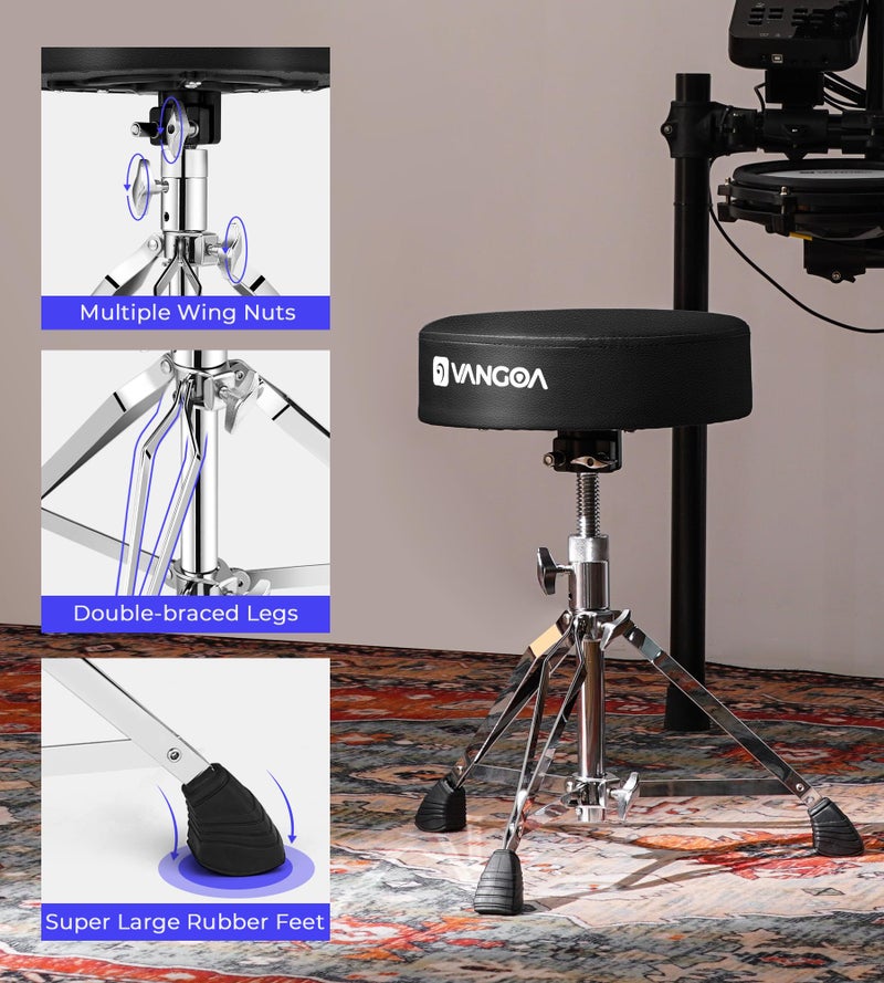 Vangoa Drum Stool Throne Set for Kids Teens Adults, Drum Seat Chair Height Adjustable Double Braced Upgraded Drumming Stool with 5A Drumsticks for Drummers - Image 5