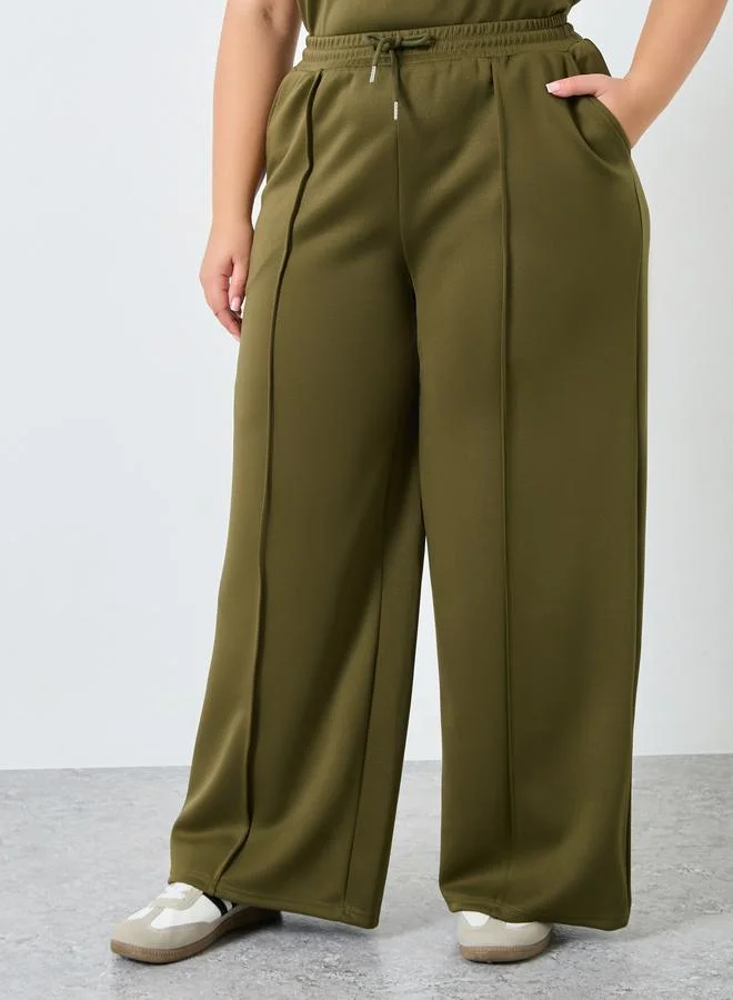 Styli Styli Plus Size Khaki Wide Leg Joggers