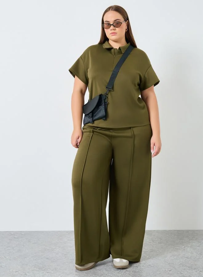 Styli Styli Plus Size Khaki Wide Leg Joggers