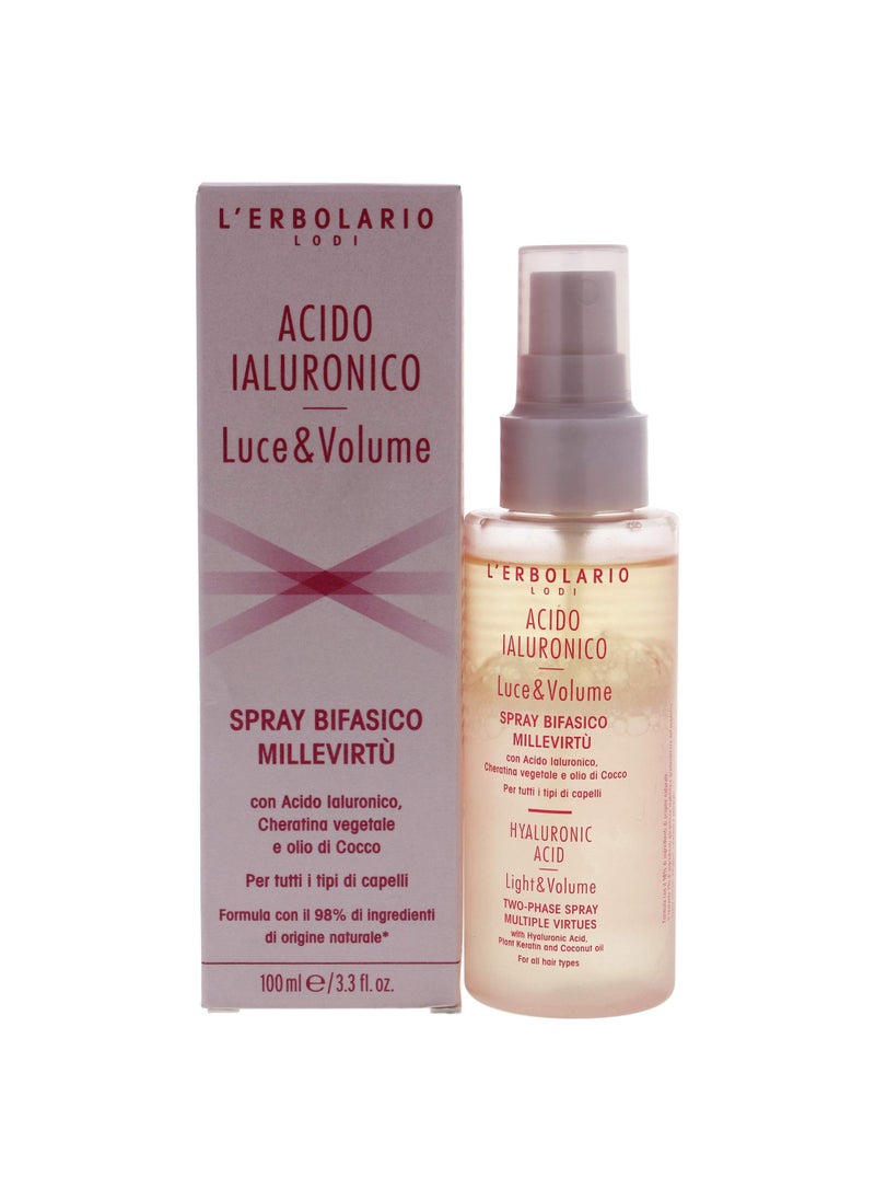 L'Erbolario L'Erbolario Hyaluronic Acid Two Phase Spray - Light And Volume - True Ally For Magnificent Hair - Fuller, Softer And Shinier With Every Use - Filling And Moisturizing Action - 3.3 Oz Hair Mist 