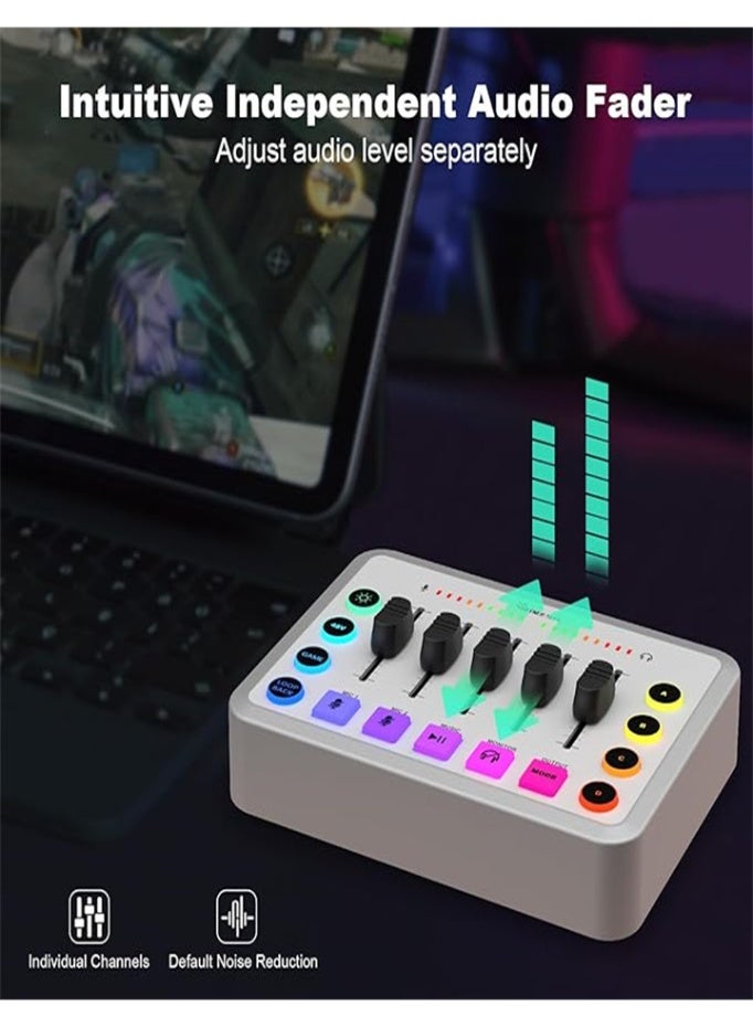 Game Audio Mixer, Self-media Audio Mixer, Mixer with XLR Mic Interface, 48V Phantom Power for Podcast/Recording/Game Voice/YouTube/TikTok/Vocal (White)  - Image 3